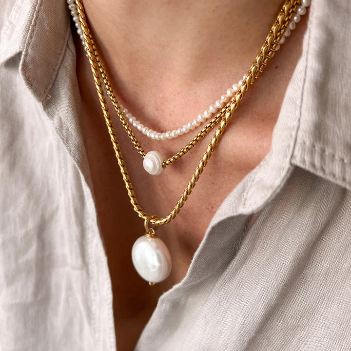 3 layer Gold necklace with round pearls- BelleHarris Collection