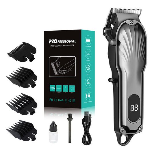 NNEDSZ Gray Professional Cordless Hair Clipper with LED Display - Rechargeable Electric Hair Trimmer for Men