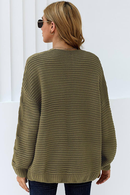 Fashion Olive Chunky Wide Long Sleeve Knit Cardigan - BelleHarris