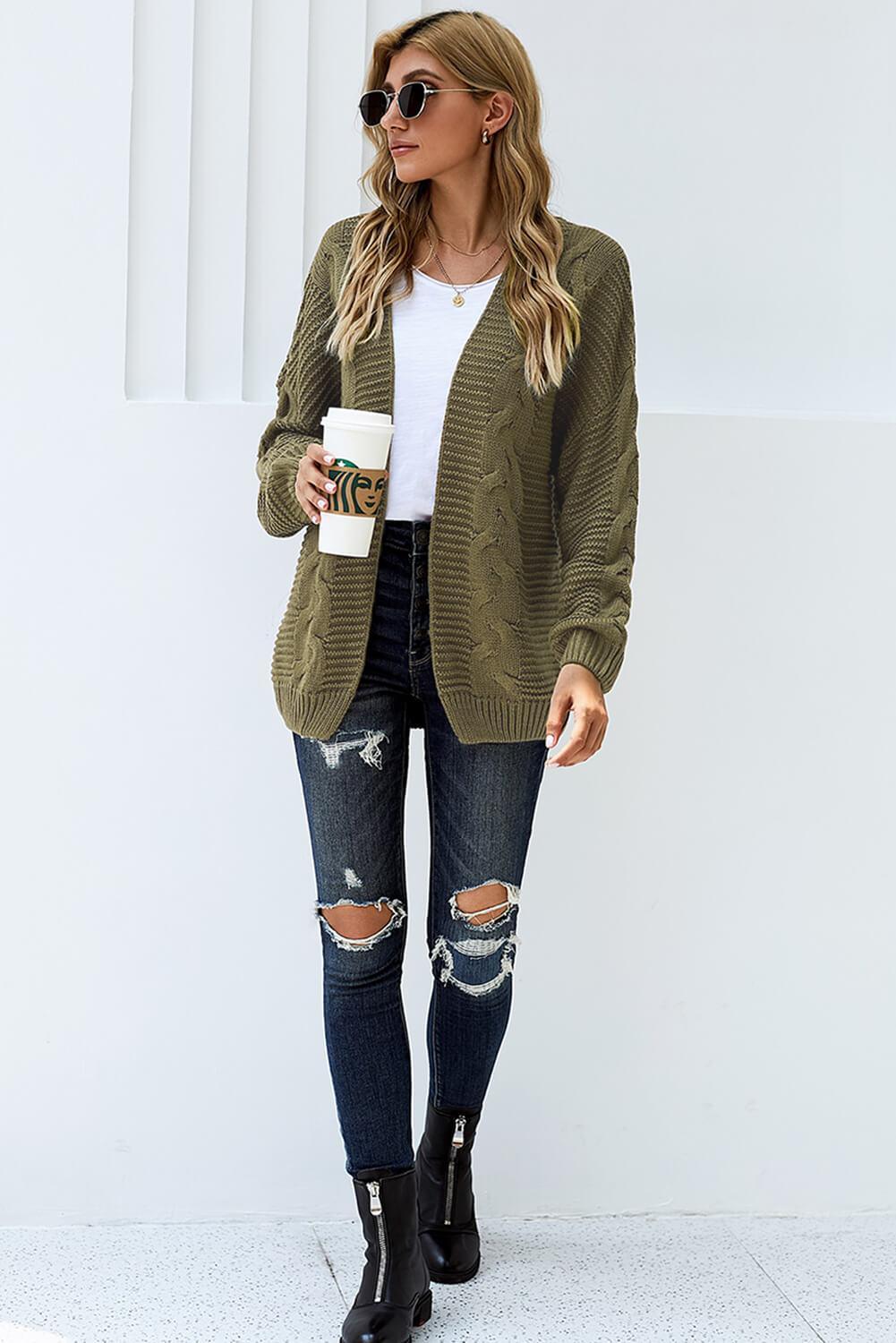 Fashion Olive Chunky Wide Long Sleeve Knit Cardigan - BelleHarris