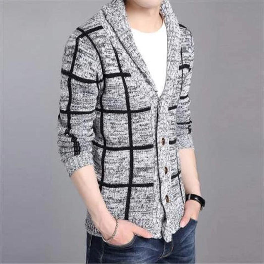 Mens Shawl Collar Gray Cardigan - BelleHarris