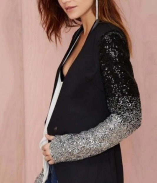 Womens Blazer with Sequins Sleeve - BelleHarris