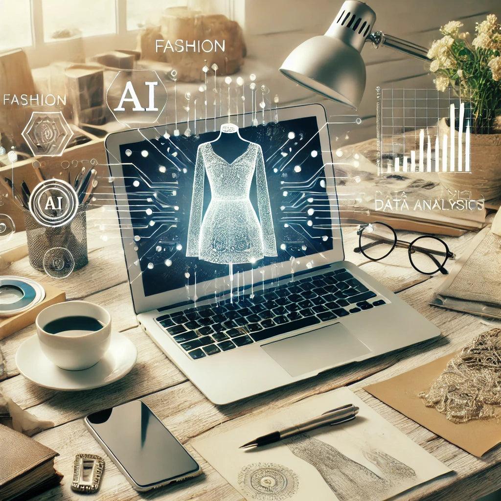 modern workspace that symbolizes the blend of fashion design and AI technology. BELLEHARRIS