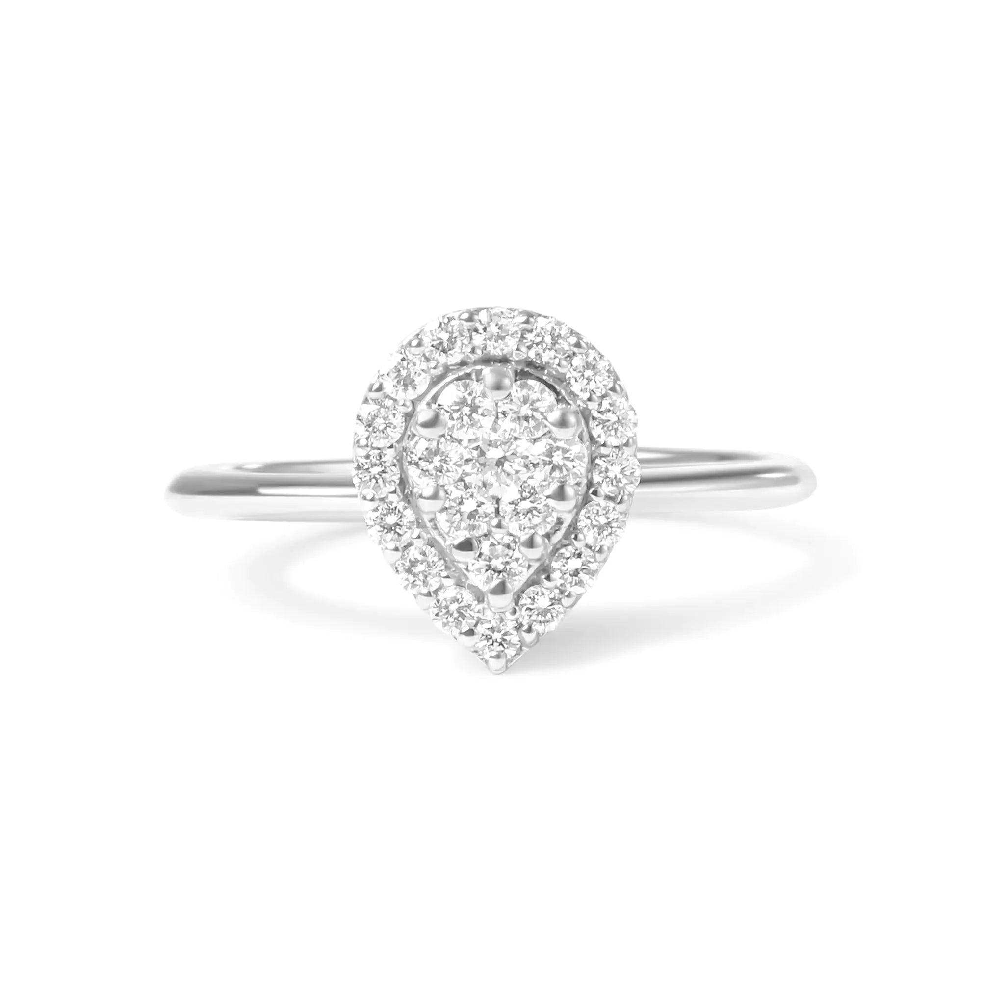 10K White Gold 3/8 Cttw Round-Cut Lab Grown Diamond Cluster Pear Promise Ring (G-H Color, VS2-SI1 Clarity). White gold diamond band - BelleHarris