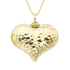 14k Gold Puff Heart Charm and Necklace 18" - BelleHarris