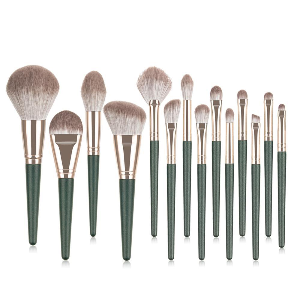 14pcs Green Makeup Brushes Set Beauty Foundation Powder Blush - BelleHarris