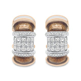 18K White and Rose Gold Flash Plated .925 Sterling Silver Clear Brown Enamel 1/6 Cttw Round Diamond Huggie Hoop Earrings (F-G Color, VS1-VS2 Clarity) - BelleHarris