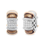 18K White and Rose Gold Flash Plated .925 Sterling Silver Clear Brown Enamel 1/6 Cttw Round Diamond Huggie Hoop Earrings (F-G Color, VS1-VS2 Clarity) - BelleHarris