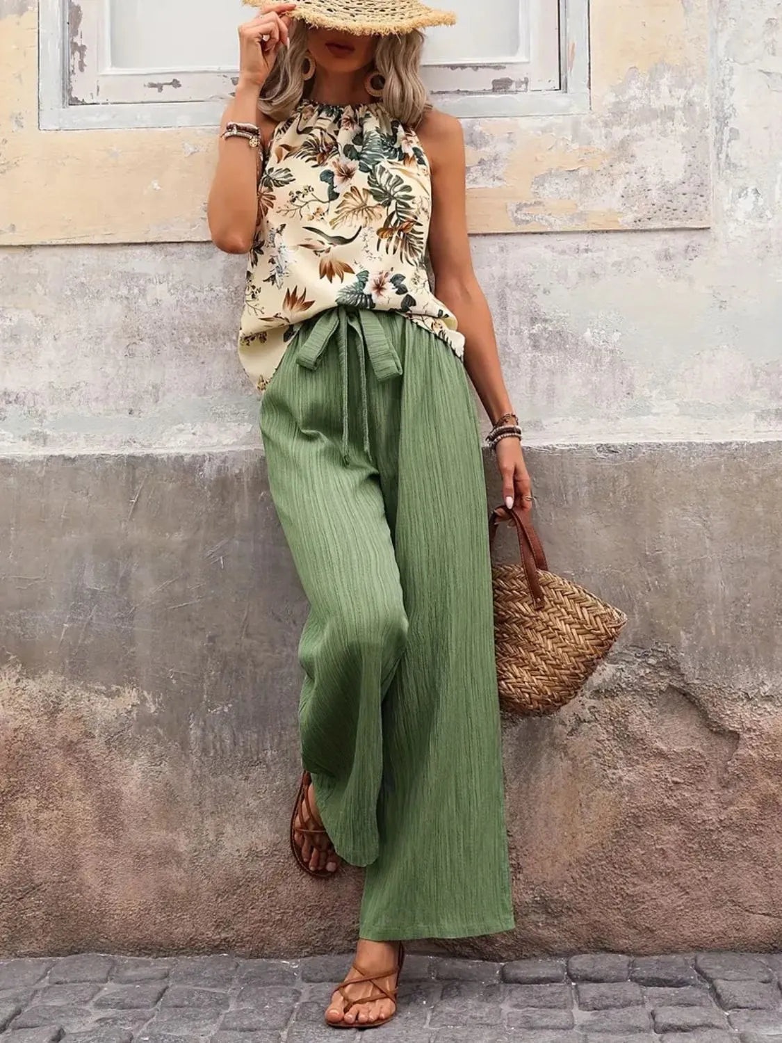 Womens green linen pants
