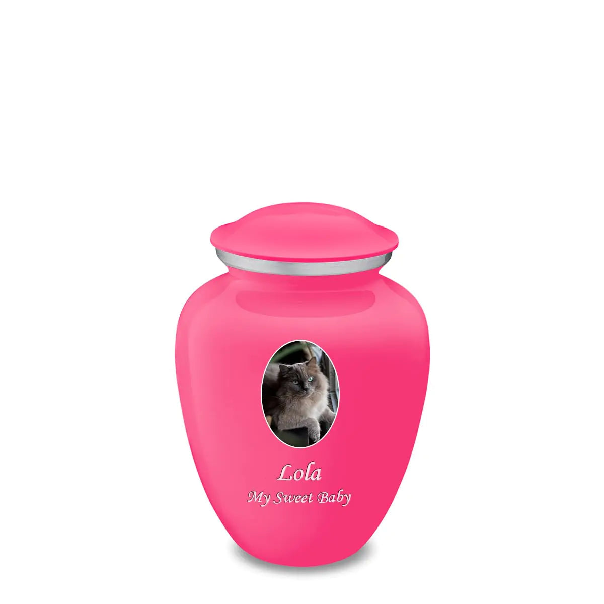 Embrace Portrait Urns for Pet Ashes Cremation Urns for Pets Vault with Custom Engraving I Pet urn with UV Printed Photo (Bright Pink)
