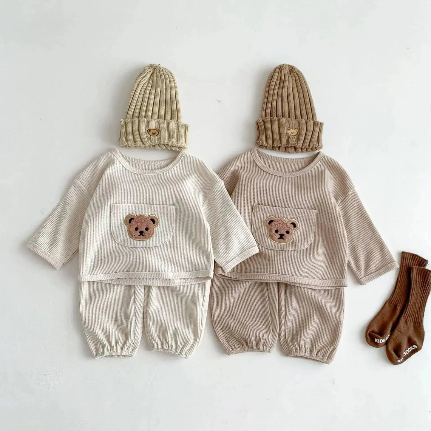 Toddler outfits-Bear Waffle Toddler Set