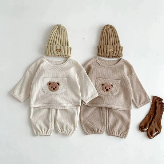 Toddler outfits-Bear Waffle Toddler Set