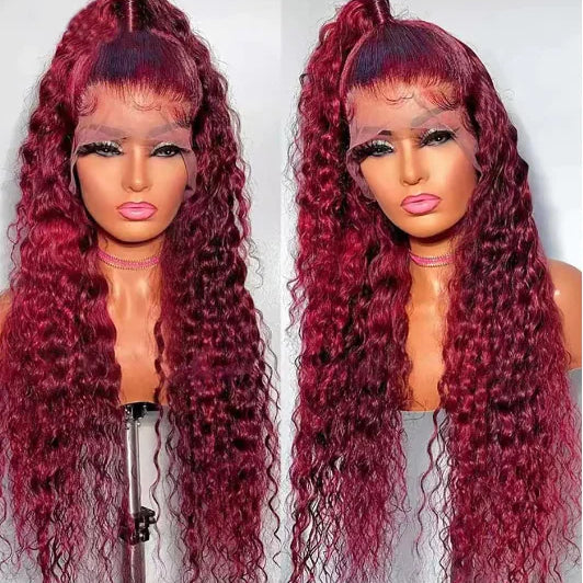 Transparent Lace Front Wig: Deep Remy Hair, 99J Burgundy