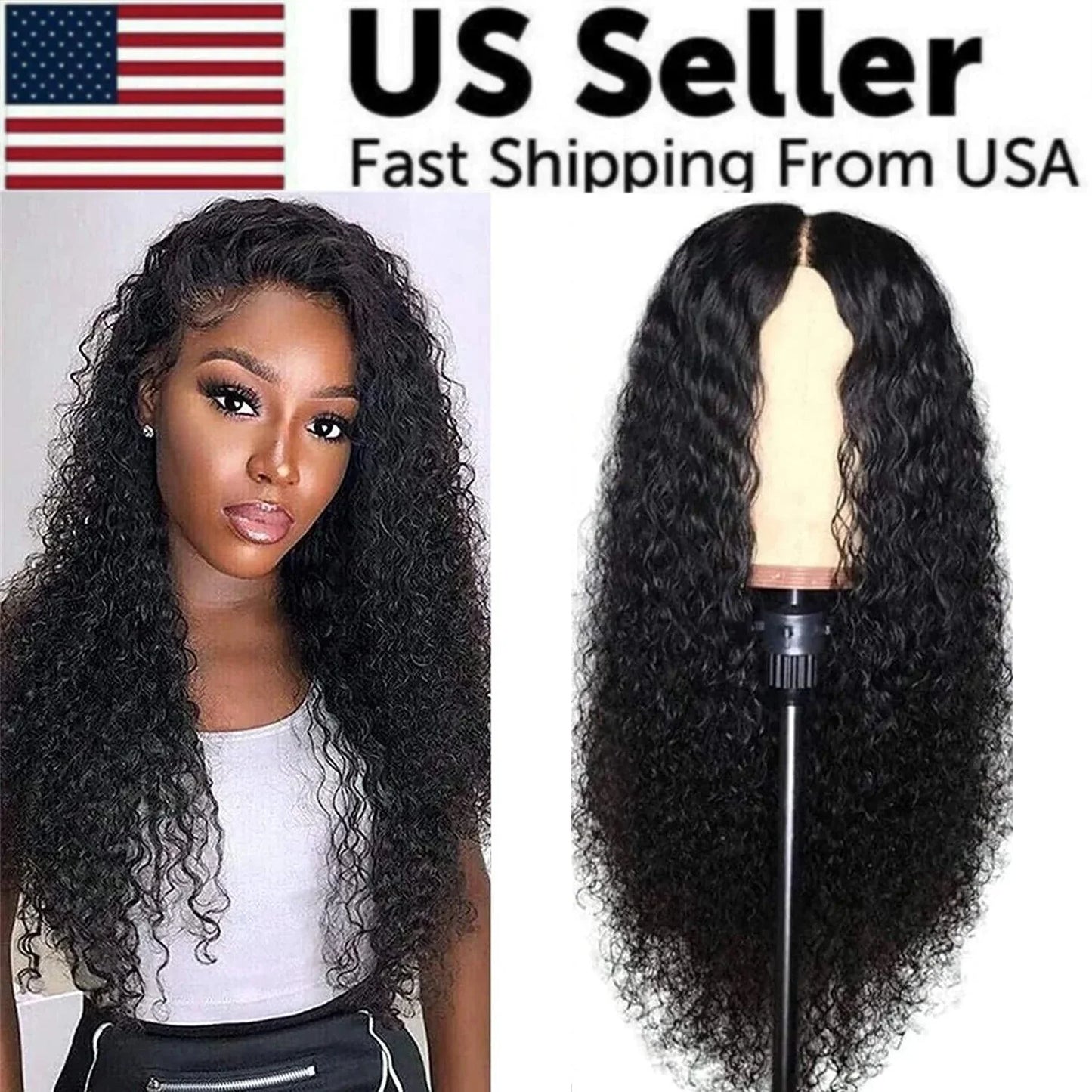 Hair Front Wig Women's Brazilian Human Hair Long Curly Lace Wavy Hair Wig - US 2023