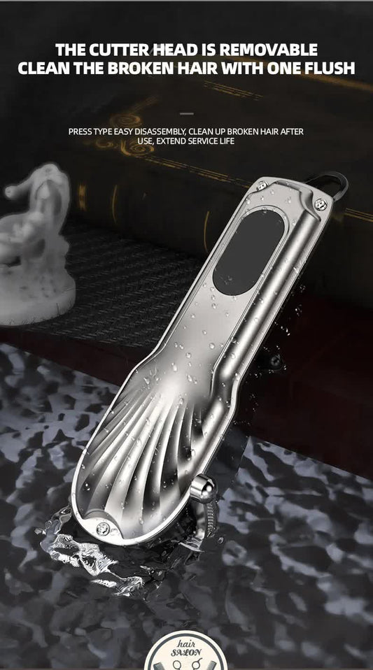 NNEDSZ Gray Professional Cordless Hair Clipper with LED Display - Rechargeable Electric Hair Trimmer for Men