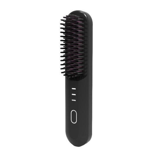NNEDSZ Black Wireless Hair Straightening Brush - Portable 2-in-1 Styling Tool with USB Charging, Ceramic Heat Technology, and Compact Design