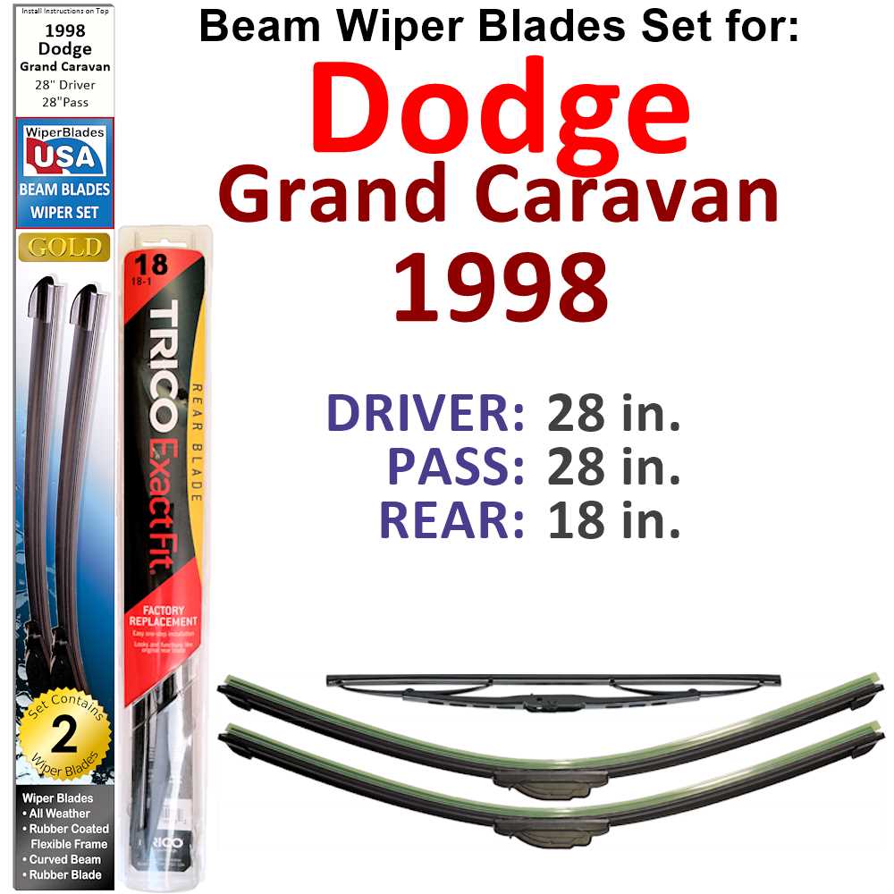 Beam Wiper Blades for 1998 Dodge Grand Caravan (Set of 3) - BelleHarris