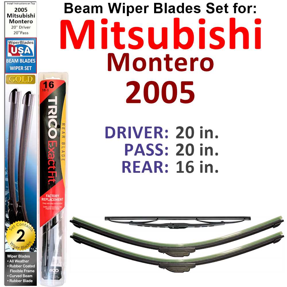 Beam Wiper Blades for 2005 Mitsubishi Montero (Set of 3) - BelleHarris