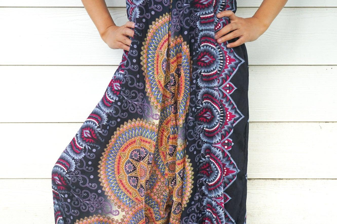 Black Mandala Boho Hippie Jumpsuit Rompers - BelleHarris