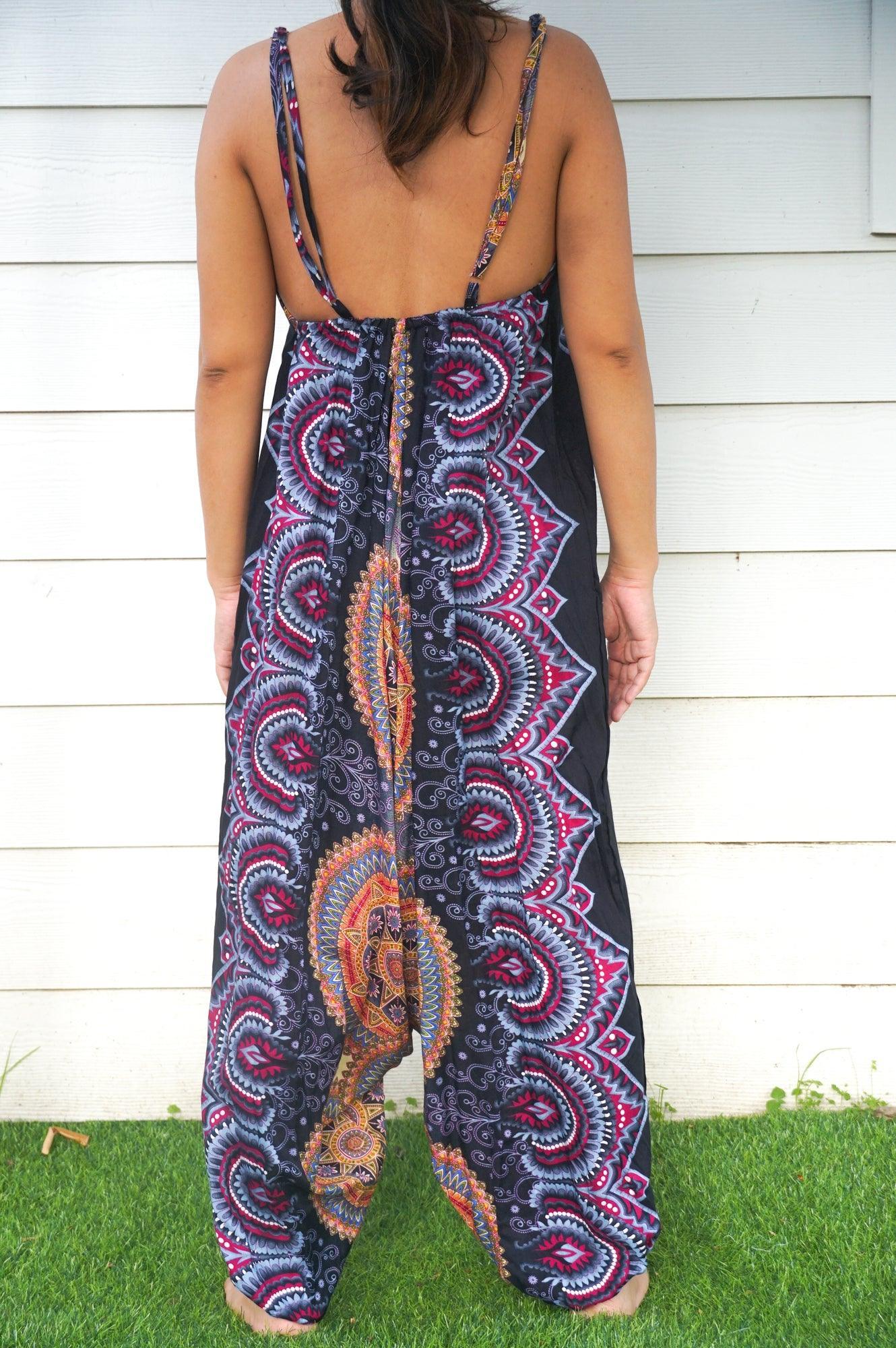 Black Mandala Boho Hippie Jumpsuit Rompers - BelleHarris