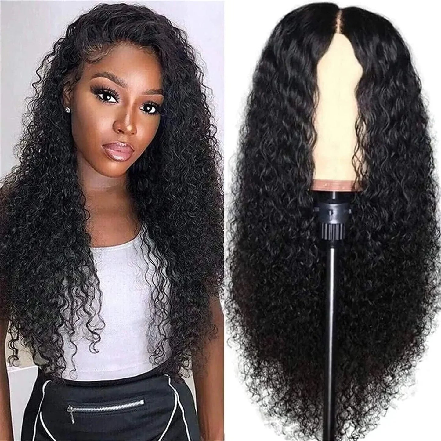 Hair Front Wig Women's Brazilian Human Hair Long Curly Lace Wavy Hair Wig - US 2023