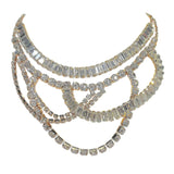 Crystal Draped Rhinestone Layered Statement Necklace - Gold Plated - BelleHarris