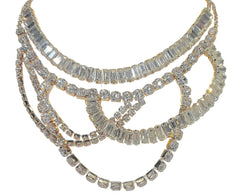 Crystal Draped Rhinestone Layered Statement Necklace - Gold Plated - BelleHarris