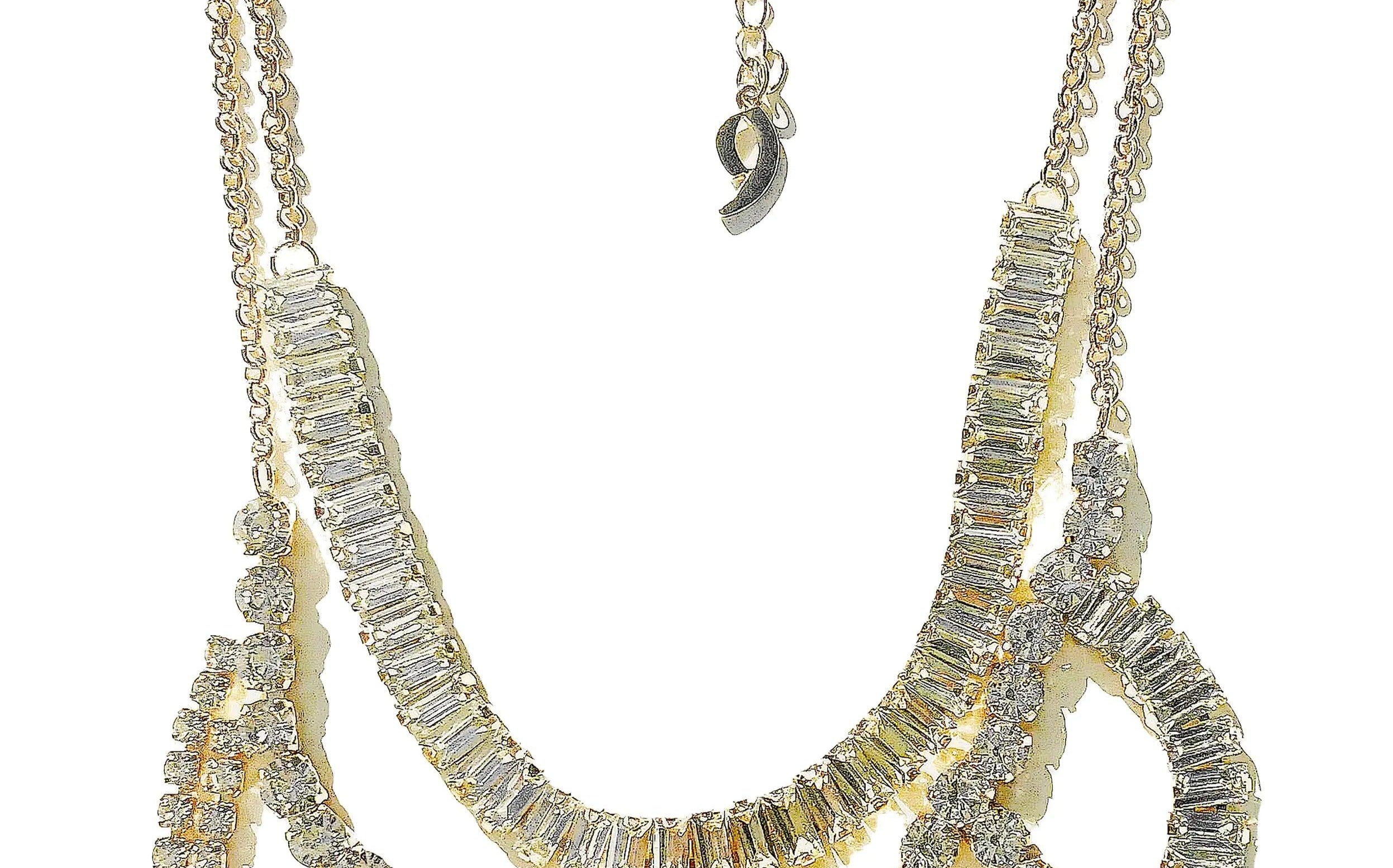 Crystal Draped Rhinestone Layered Statement Necklace - Gold Plated - BelleHarris