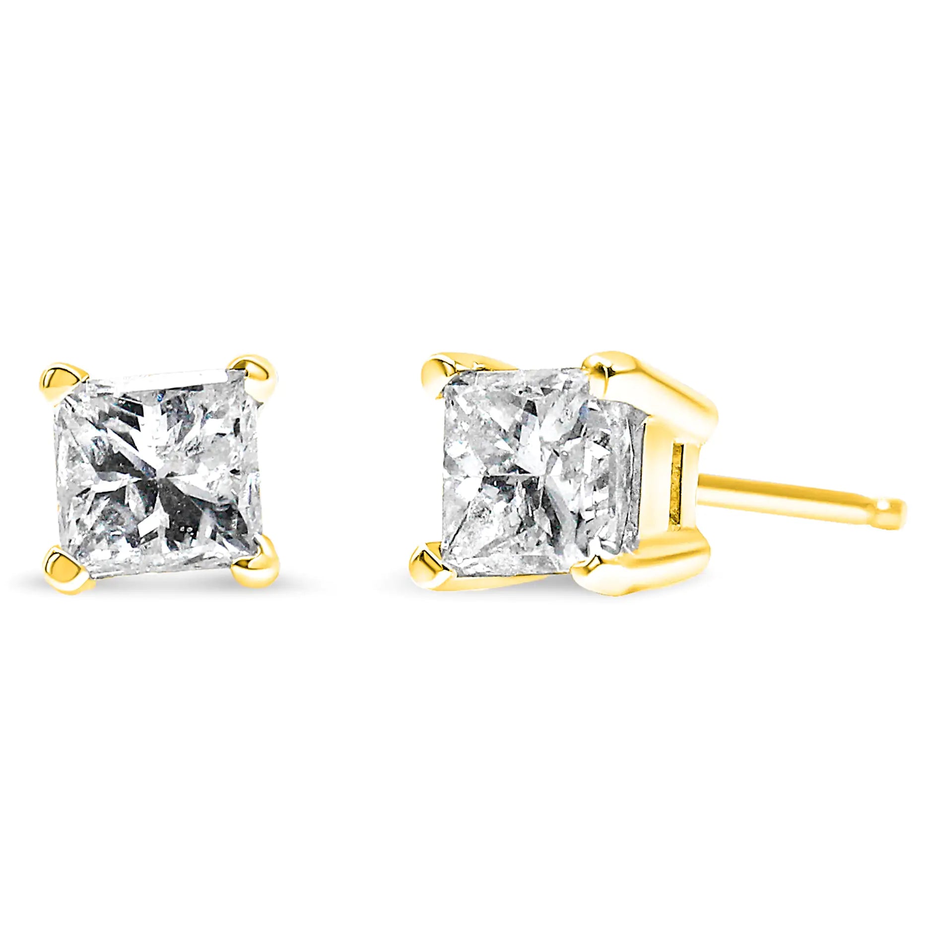 Diamond Earrings - IGI Certified 1/2 Cttw Princess-Cut Square Diamond 4-Prong Solitaire Stud Earrings in 14K Yellow Gold (I-J Color, SI1-SI2 Clarity) - BelleHarris