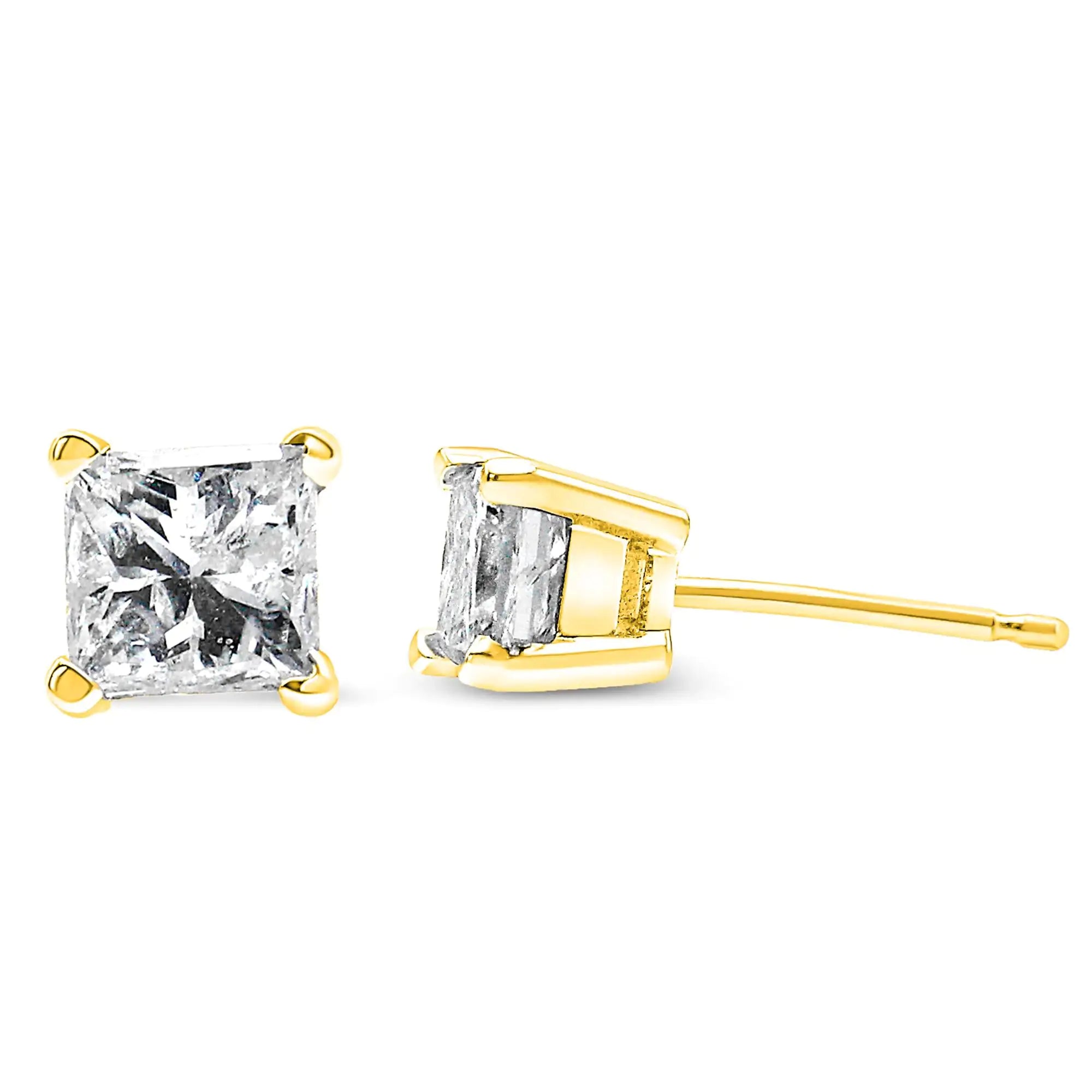 Diamond Earrings - IGI Certified 1/2 Cttw Princess-Cut Square Diamond 4-Prong Solitaire Stud Earrings in 14K Yellow Gold (I-J Color, SI1-SI2 Clarity) - BelleHarris