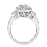 Exclusive Designer Rings for women. 10K White Gold 1.0 Cttw Diamond Oval Cluster with Halo Vintage-Inspired Art Deco Buckle Style Statement Ring (G-H Color, SI1-SI2 Clarity) - BelleHarris