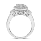 Exclusive Designer Rings for women. 10K White Gold 1.0 Cttw Diamond Oval Cluster with Halo Vintage-Inspired Art Deco Buckle Style Statement Ring (G-H Color, SI1-SI2 Clarity) - BelleHarris