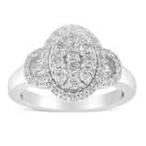 Exclusive Designer Rings for women. 10K White Gold 1.0 Cttw Diamond Oval Cluster with Halo Vintage-Inspired Art Deco Buckle Style Statement Ring (G-H Color, SI1-SI2 Clarity) - BelleHarris