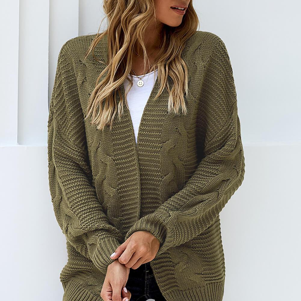 Fashion Olive Chunky Wide Long Sleeve Knit Cardigan - BelleHarris