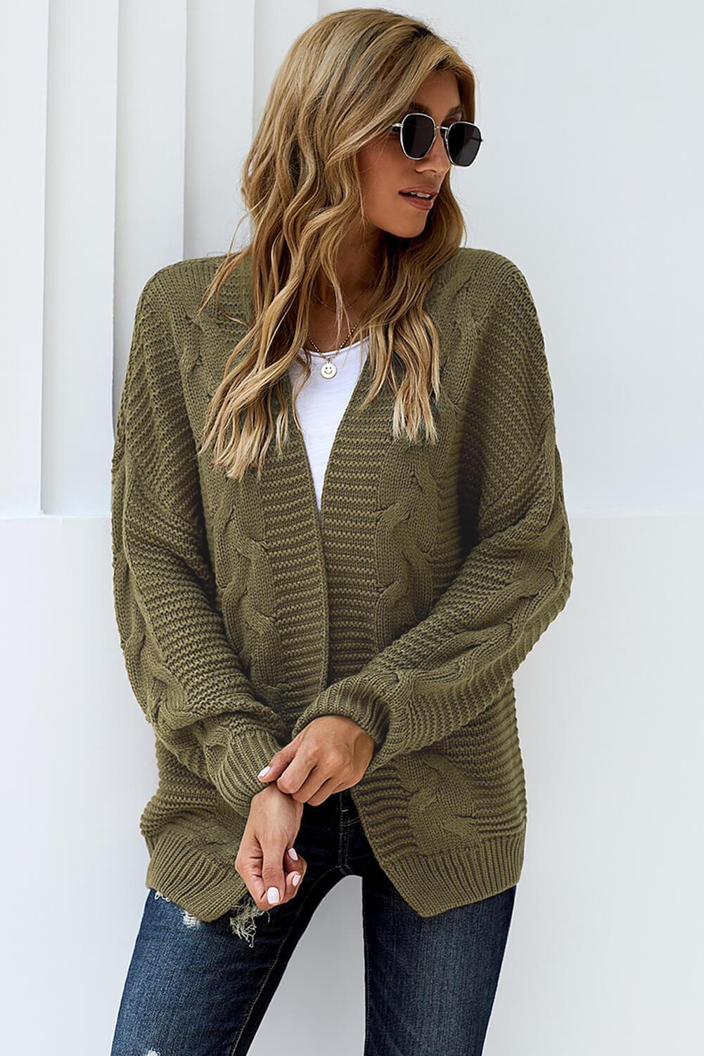 Fashion Olive Chunky Wide Long Sleeve Knit Cardigan - BelleHarris
