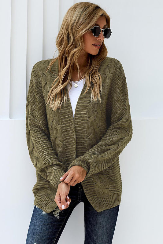 Fashion Olive Chunky Wide Long Sleeve Knit Cardigan - BelleHarris