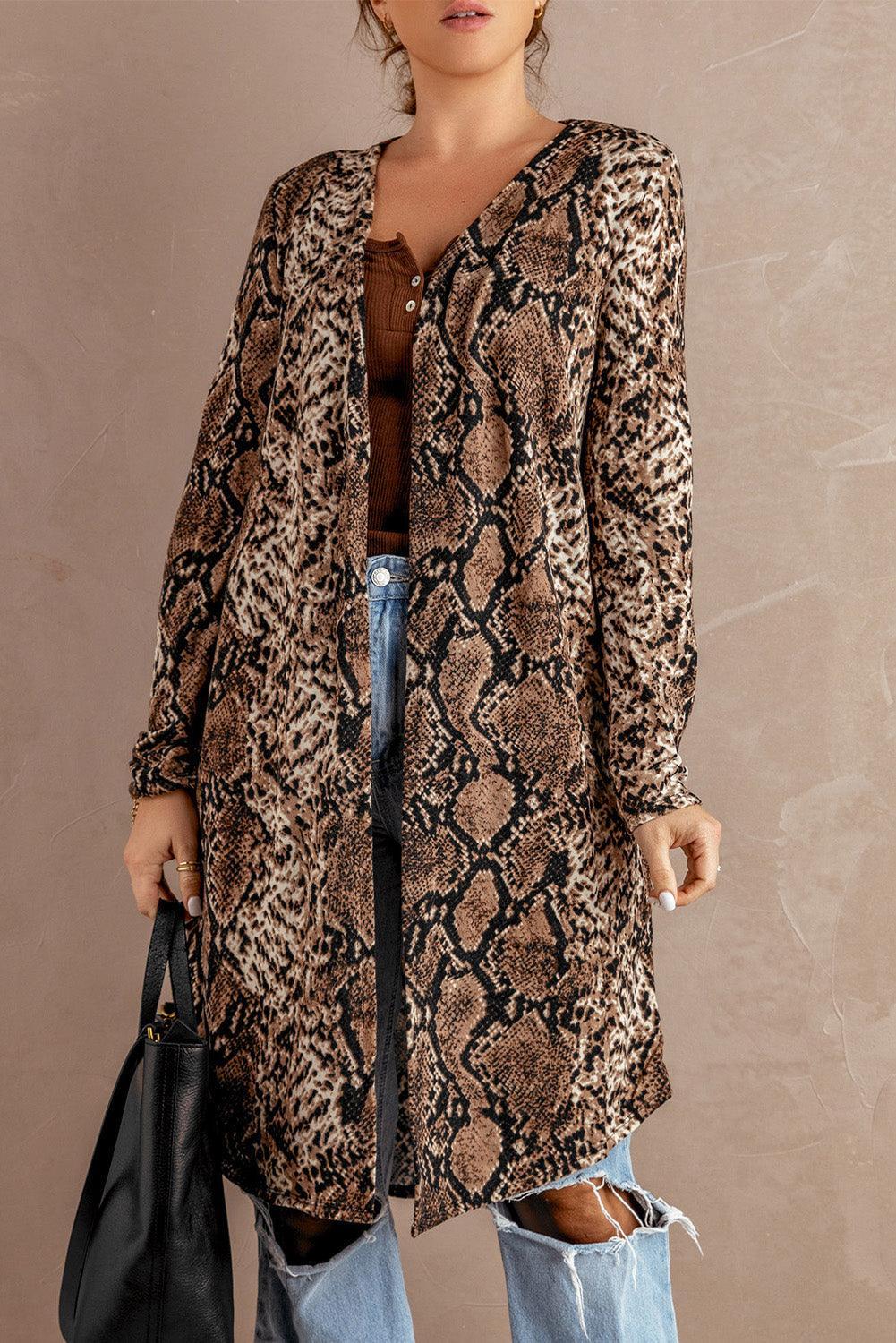 Fashion Snake Print Long Cardigan - BelleHarris