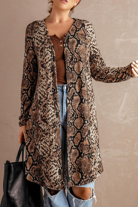 Fashion Snake Print Long Cardigan - BelleHarris