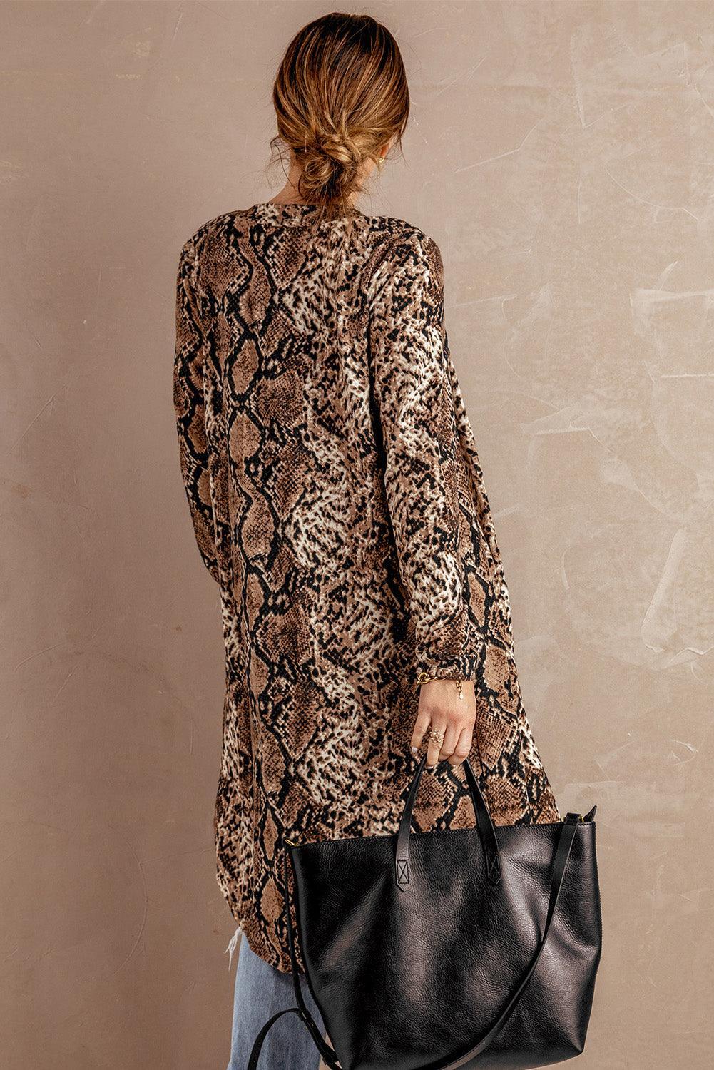 Fashion Snake Print Long Cardigan - BelleHarris