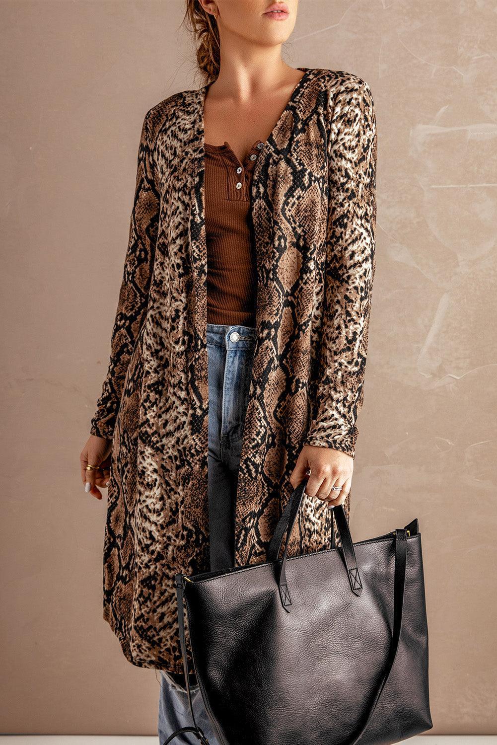 Fashion Snake Print Long Cardigan - BelleHarris