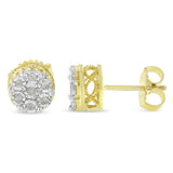 Gold earrings- 14K Yellow Gold Plated .925 Sterling Silver 1/7 Cttw Diamond Miracle Set Stud Earrings (I-J Color, I3 Promo Clarity) - BelleHarris