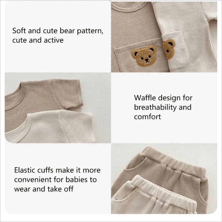 Toddler outfits-Bear Waffle Toddler Set