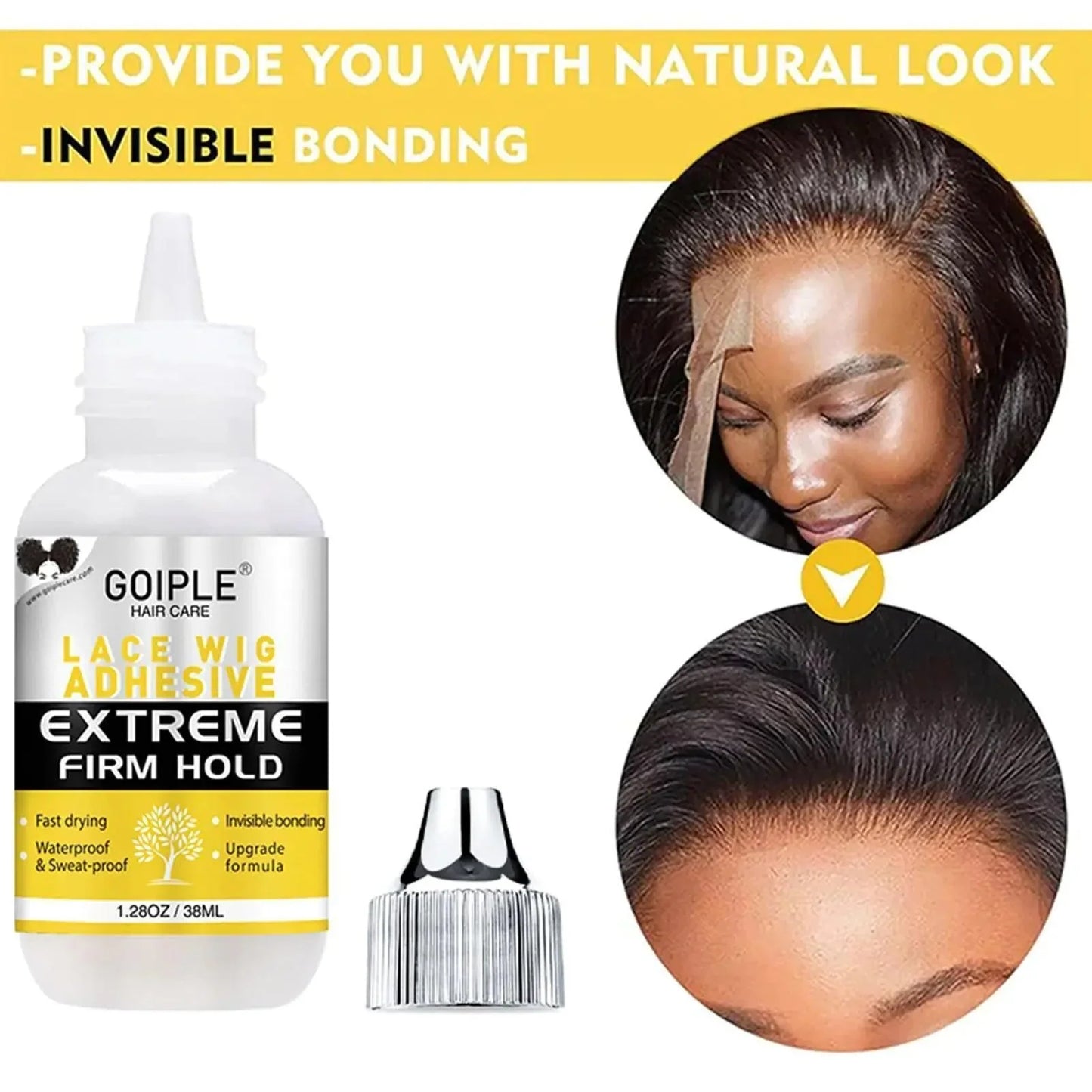 Wig Glue 1.28OZ, Waterproof Lace Front Wig Glue for Wigs with Tools and Hair Wax Stick (Wig Glue/Wig Glue Remover/Hair Wax Stick/Edge Control Wax/Elastic Band/Hair Dual Drush) flower scent-6pcs