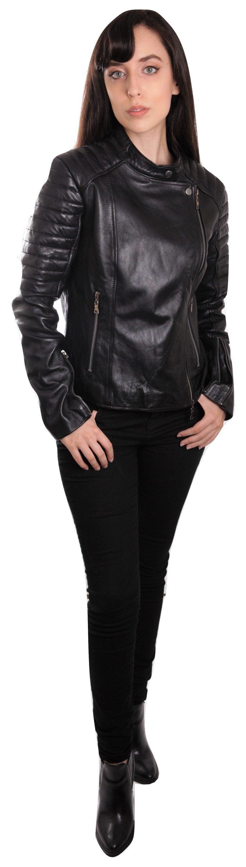 Ladies Bella Black Carla Leather Jacket - BelleHarris