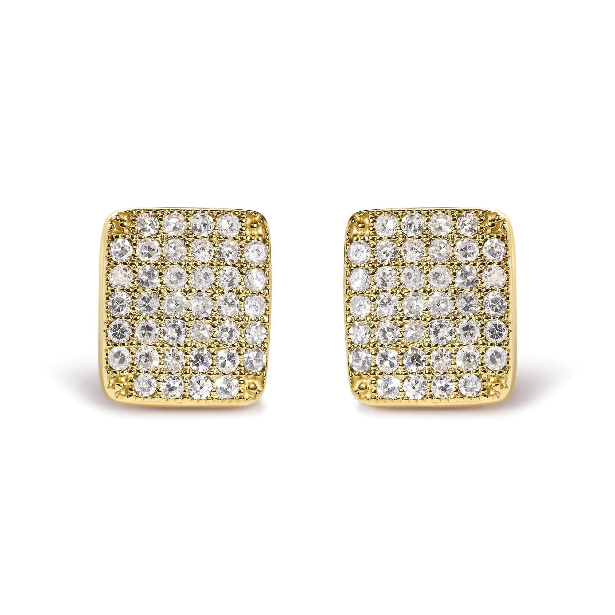 Luxury diamond earrings. Yellow Gold 1/2 Cttw Diamond Square Shaped Composite Cluster Stud Earrings (I-J Color, I1-I2 Clarity) - BelleHarris