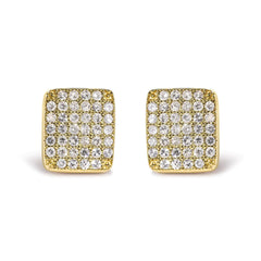 Luxury diamond earrings. Yellow Gold 1/2 Cttw Diamond Square Shaped Composite Cluster Stud Earrings (I-J Color, I1-I2 Clarity) - BelleHarris