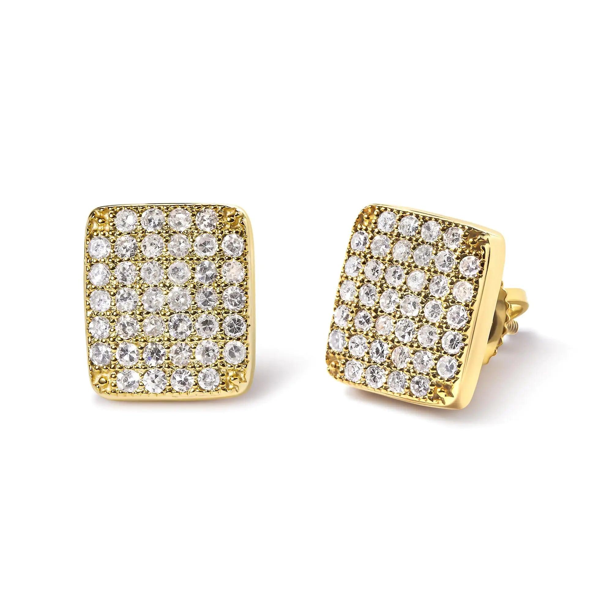 Luxury diamond earrings. Yellow Gold 1/2 Cttw Diamond Square Shaped Composite Cluster Stud Earrings (I-J Color, I1-I2 Clarity) - BelleHarris