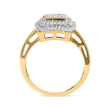 Luxury Diamond engagement rings. 10K Yellow Gold 1/2 cttw Round and Princess Diamond Composite Head and Halo Ring (H-I Color, SI1-SI2 Clarity) - BelleHarris