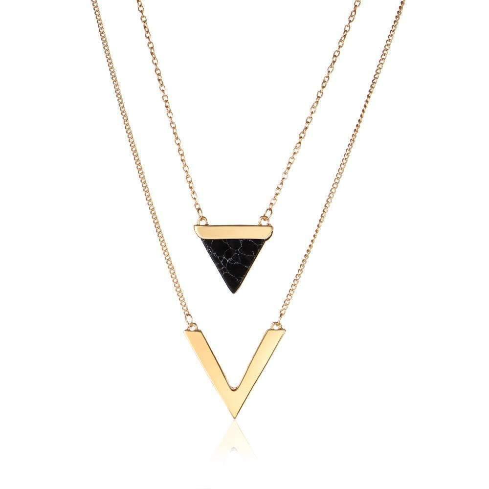 Marble Chevron Double Layer Necklace - BelleHarris