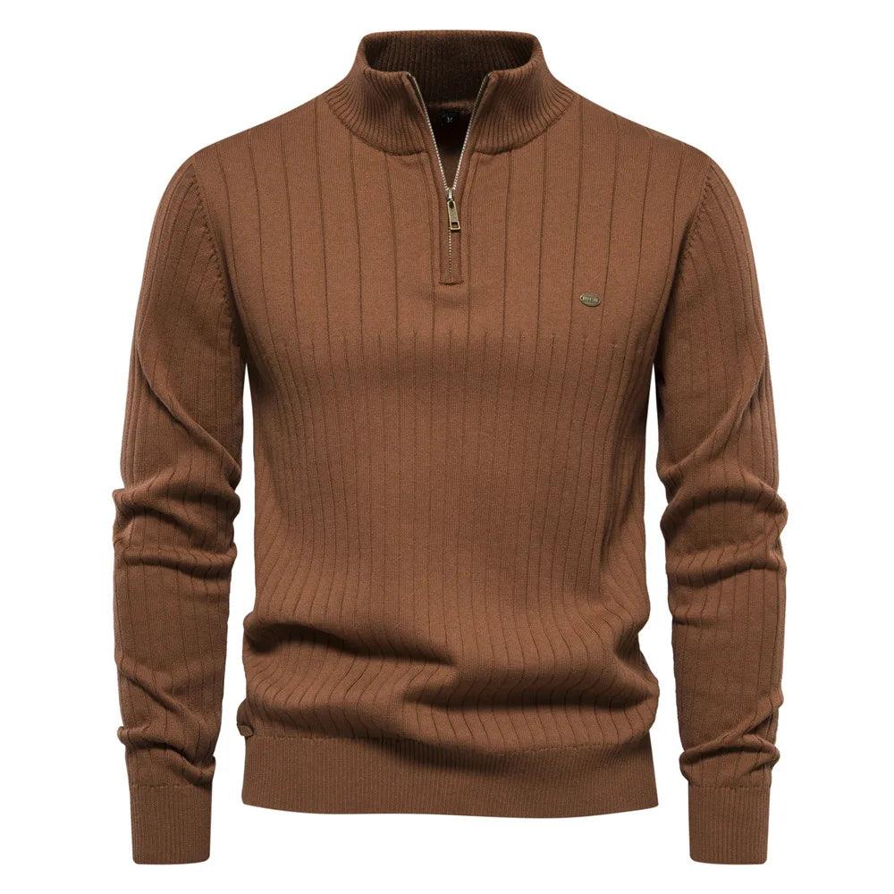 Men's slimfit sweater- AutumnGlow ZipPulse Sweaters - BelleHarris